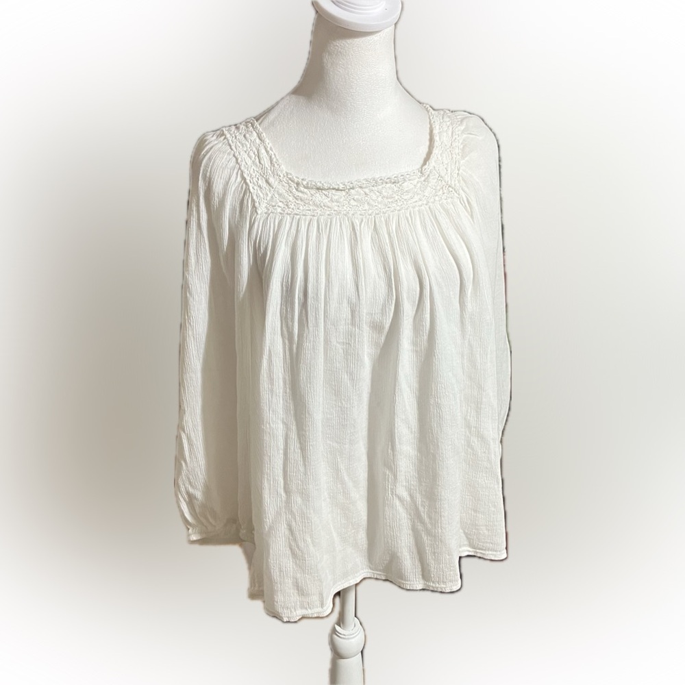 Chaps Denim White Long Sleeve Blouse Women’s Size Medium